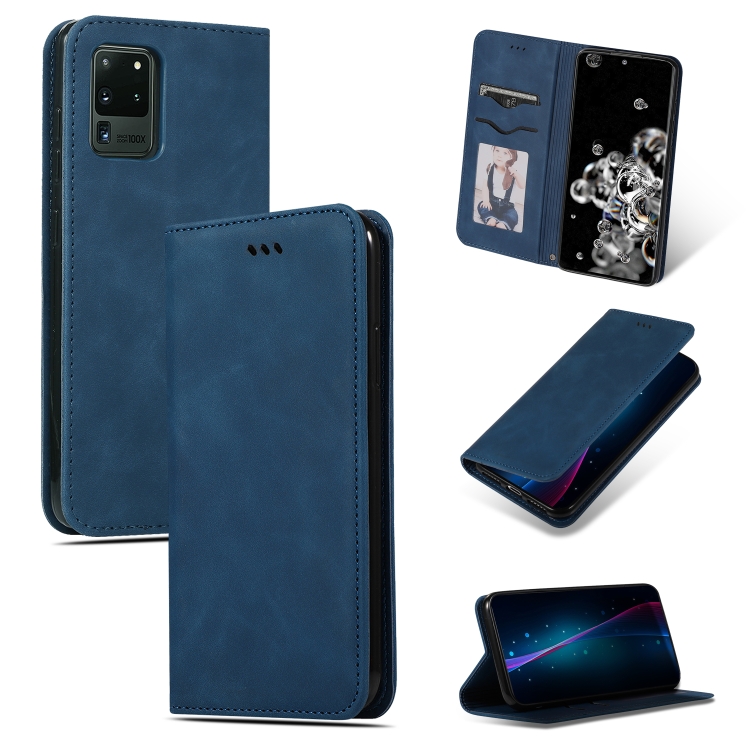 

For Galaxy S20 Ultra Retro Skin Feel Business Magnetic Horizontal Flip Leather Case(Navy Blue)