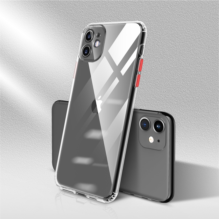 

For iPhone 11 Pro Color Button Clear Full Coverage Shockproof TPU Case(Red)