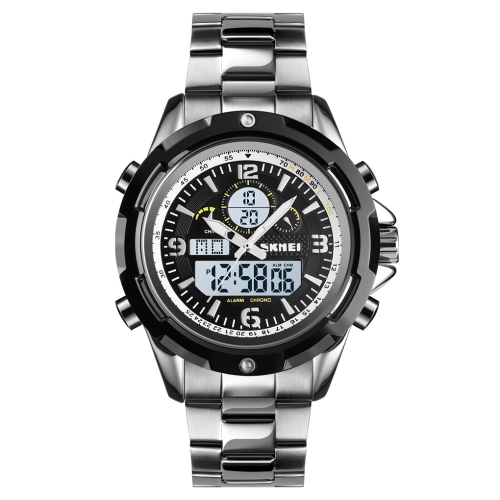 

Skmei 1499 Men Wristwatch Multi Function Fashion Sports Steel Band Luminous Double Display Watch(Silver)