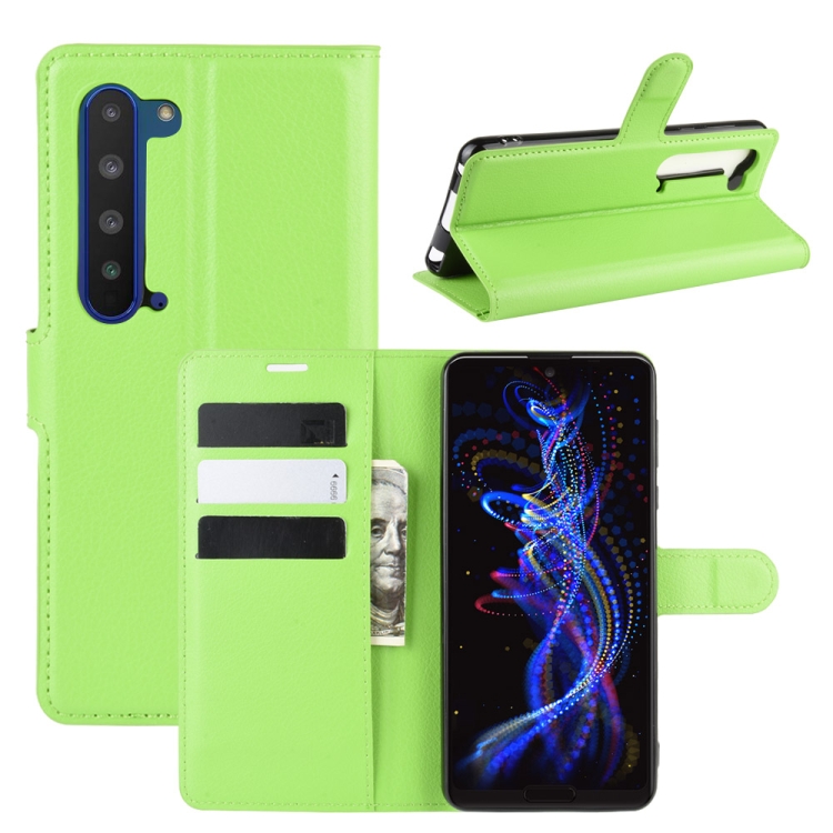 

For Sharp Aquos R5G Litchi Texture Horizontal Flip Protective Case with Holder & Card Slots & Wallet(Green)