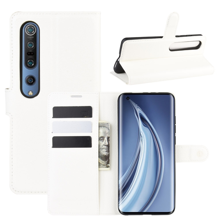 

For Xiaomi Mi 10 Litchi Texture Horizontal Flip Protective Case with Holder & Card Slots & Wallet(White)