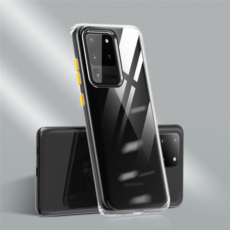 

For Galaxy S20 Ultra Color Button Clear Full Coverage Shockproof TPU Case(Transparent+Yellow)