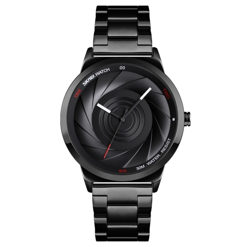 

Skmei 9210 Fashion Trend Mens Business Wristwatch Simple Three-Dimensional Surface Waterproof Gold Quartz Watch Man(Black)