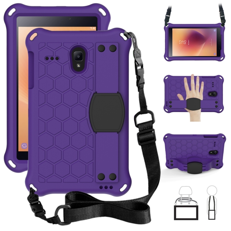 

For GalaxyTab A 8.0 (2017)T380 Honeycomb Design EVA + PC Four Corner Anti Falling Flat Protective Shell With Straps(Purple+Black)