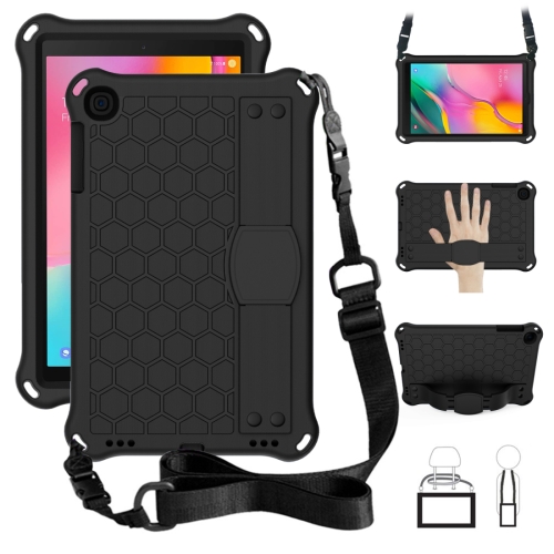 

For GalaxyTab A 10.1 (2019) T510 Honeycomb Design EVA + PC Four Corner Anti Falling Flat Protective Shell With Straps(Black+Black)