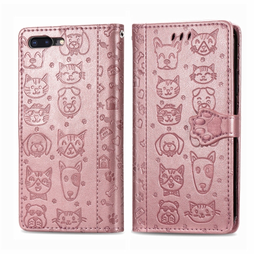 

For iPhone 8Plus/7Plus Cute Cat and Dog Embossed Horizontal Flip PU Leather Case with Holder / Card Slot / Wallet / Lanyard(Rose Gold)