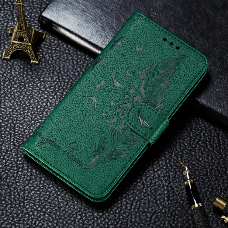 

For Xiaomi Redmi K30 Litchi Texture Feather Embossing Horizontal Flip Leather Case with Holder & Card Slots & Wallet & Photo Frame & Lanyard(Green)