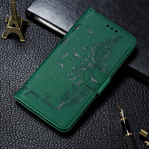 

For Moto G8 Power Litchi Texture Feather Embossing Horizontal Flip Leather Case with Holder & Card Slots & Wallet & Photo Frame & Lanyard(Green)