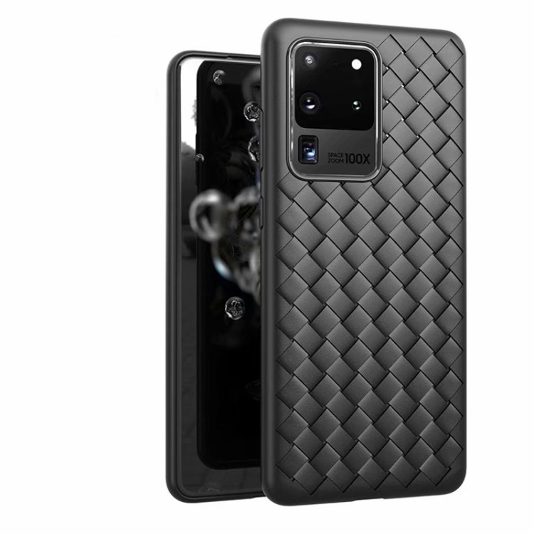 

For Galaxy S20 Ultra Non-Slip Classic Woven Pattern Breathable TPU Case(Black)