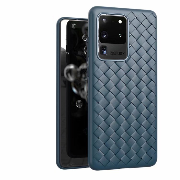 

For Galaxy S20 Ultra Non-Slip Classic Woven Pattern Breathable TPU Case(Blue)