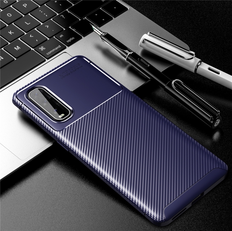 

For OPPO Find X2 Carbon Fiber Texture Shockproof TPU Case(Blue)