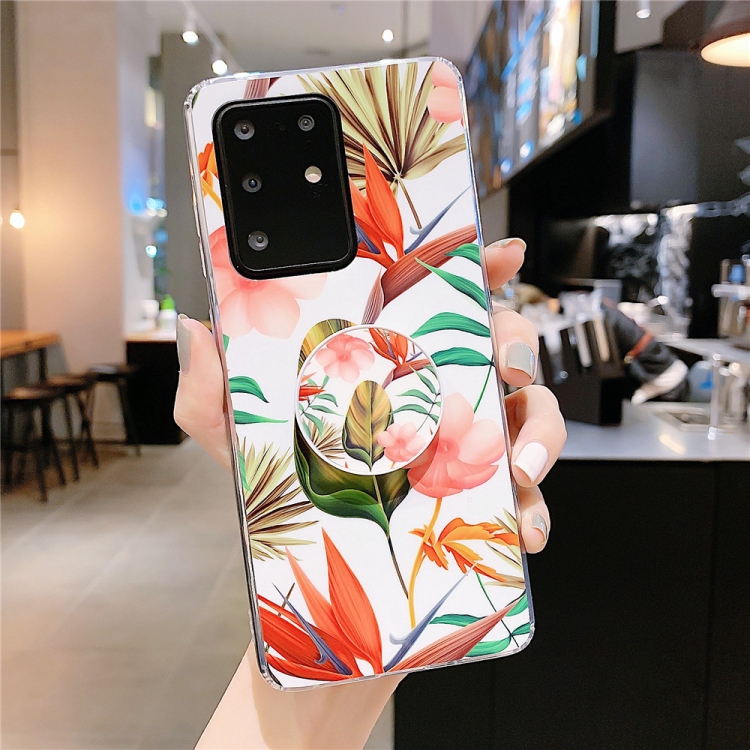 

For Galaxy S20 Plus Smooth Flower Series IMD TPU Case with Folding Holder(Strelitzia KH5)