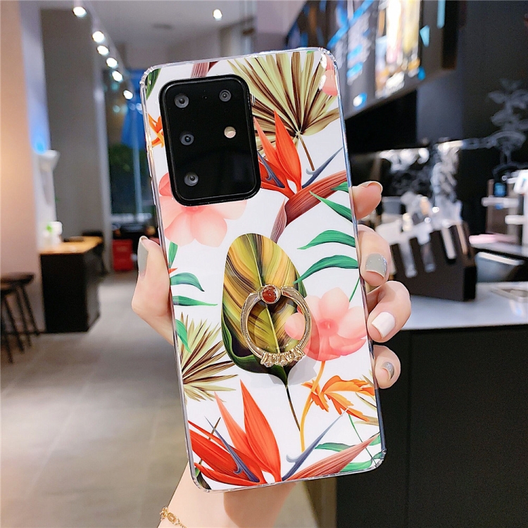 

For Galaxy S20 Smooth Flower Series IMD TPU Case with Ring Rhinestones Holder(Strelitzia KR5)