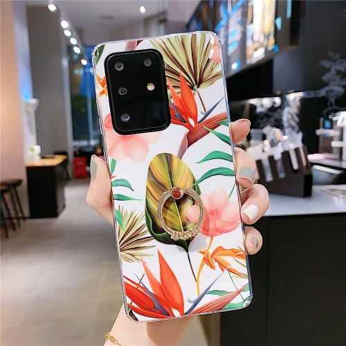 

For Galaxy A71 Smooth Flower Series IMD TPU Case with Ring Rhinestones Holder(Strelitzia KR5)