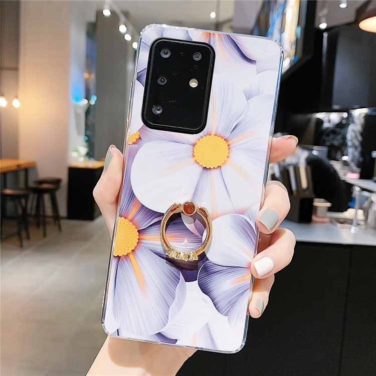 

For Galaxy A71 Smooth Flower Series IMD TPU Case with Ring Rhinestones Holder(Qiuying KR1)