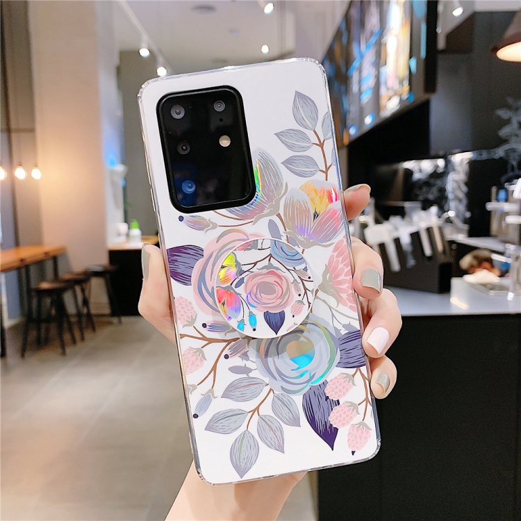 

For Galaxy S20 Ultra Colorful Laser Flower Series IMD TPU Mobile Phone Case With Folding Stand(Begonia Flowers KB2)