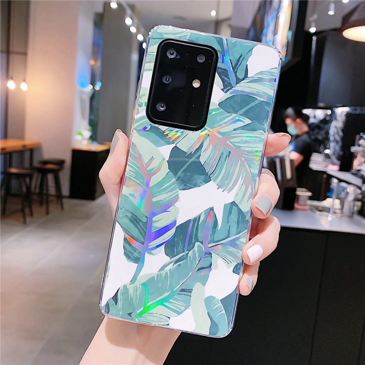 

For Galaxy A71 Colorful Laser Flower Series IMD TPU Mobile Phone Case(Banana Leaf KL1)