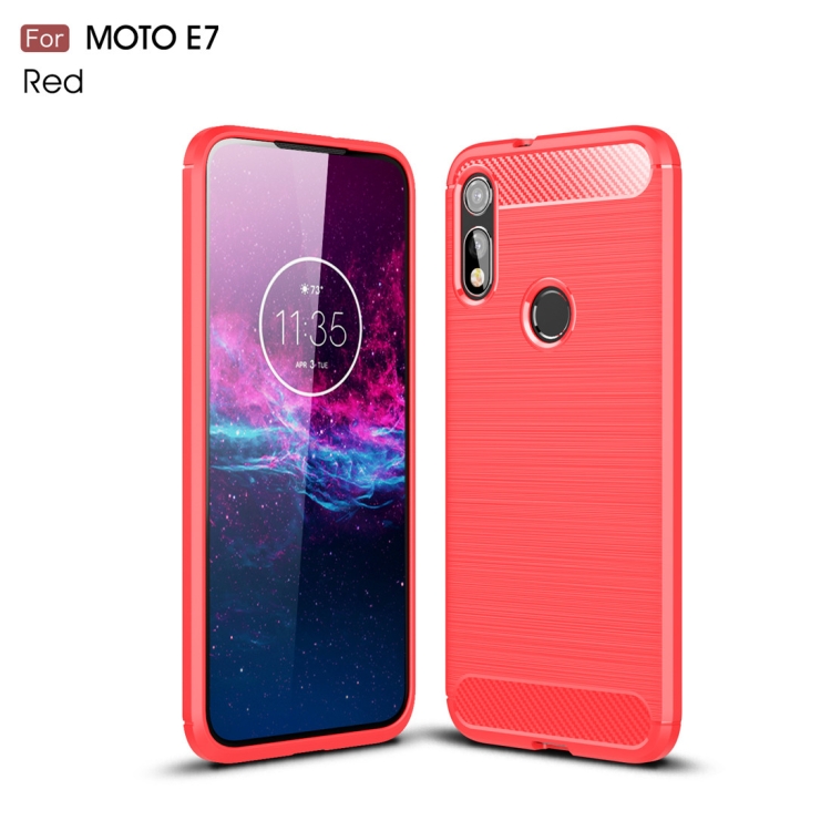 

For MOTO E7 Brushed Texture Carbon Fiber TPU Case(Red)