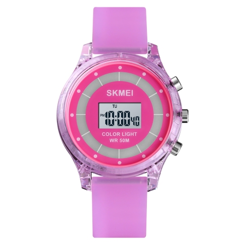 

Skmei 1596 Multi Function Led Fashion Color Lamp 50M Waterproof Children Watch Outdoor Sports Creative Silicon Tape Student Watch(Violet)