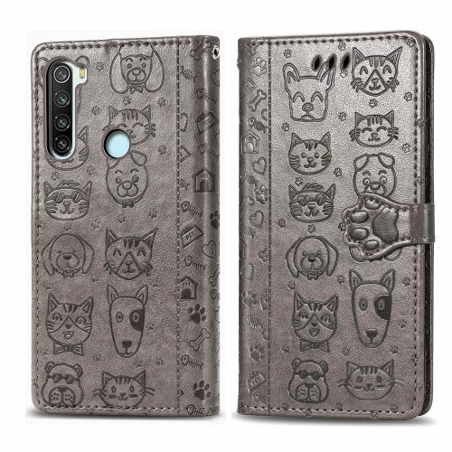 

For Xiaomi Redmi Note 8T Cute Cat and Dog Embossed Horizontal Flip PU Leather Case with Holder / Card Slot / Wallet / Lanyard(Grey)