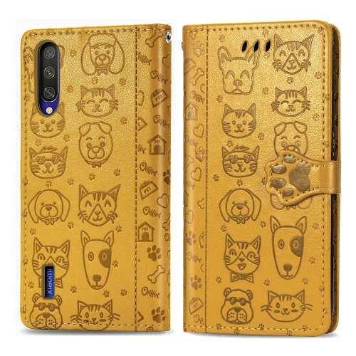 

For Xiaomi MI CC 9/9 Lite/A3 Lite Cute Cat and Dog Embossed Horizontal Flip PU Leather Case with Holder / Card Slot / Wallet / Lanyard(Yellow)