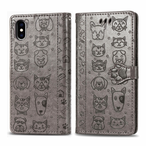 

For Xiaomi MI CC 9E / A3 Cute Cat and Dog Embossed Horizontal Flip PU Leather Case with Holder / Card Slot / Wallet / Lanyard(Grey)