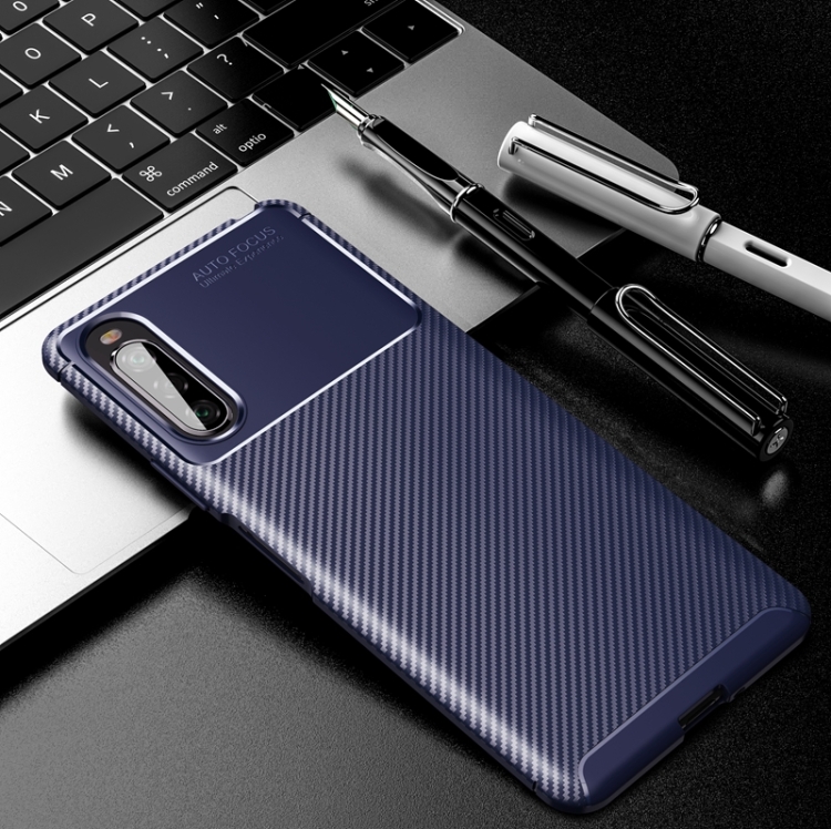 

For Sony Xperia 10 II Carbon Fiber Texture Shockproof TPU Case(Blue)