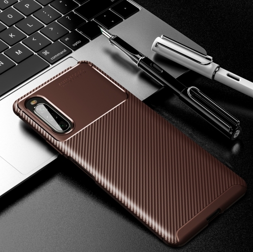 

For Sony Xperia 10 II Carbon Fiber Texture Shockproof TPU Case(Brown)