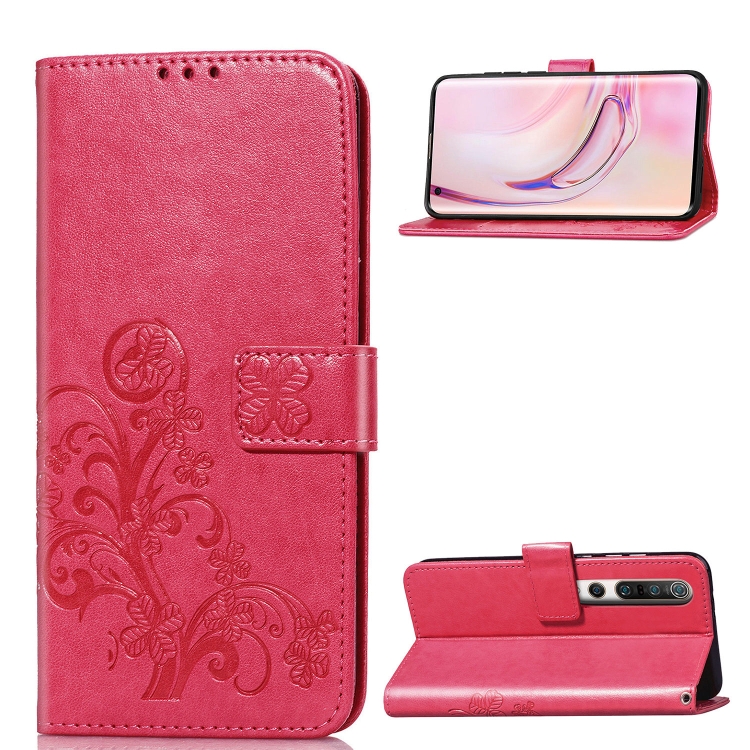 

For Xiaomi 10 Four-leaf Clasp Embossed Buckle Mobile Phone Protection Leather Case with Lanyard & Card Slot & Wallet & Bracket Function(Magenta)
