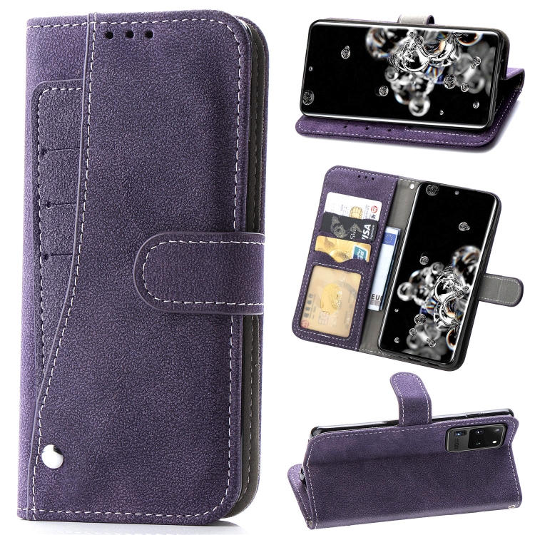 

For Galaxy S20 Ultra Rotary Card Matte PU Leather Case with Card Slots & Photo Frame & Holder(Purple)
