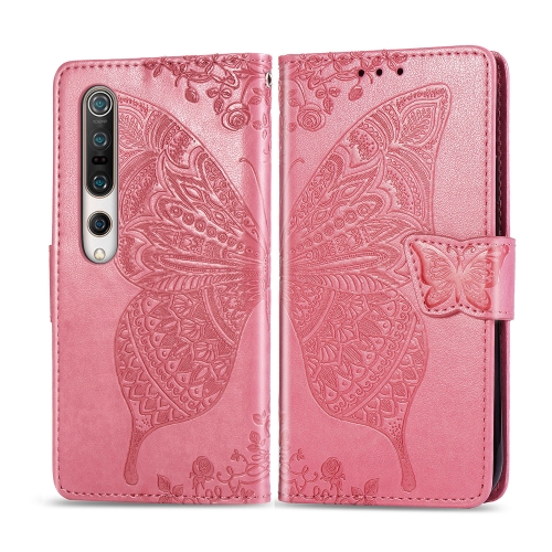 

For Xiaomi 10 Butterfly Love Flower Embossed Horizontal Flip Leather Case with Bracket / Card Slot / Wallet / Lanyard(Pink)
