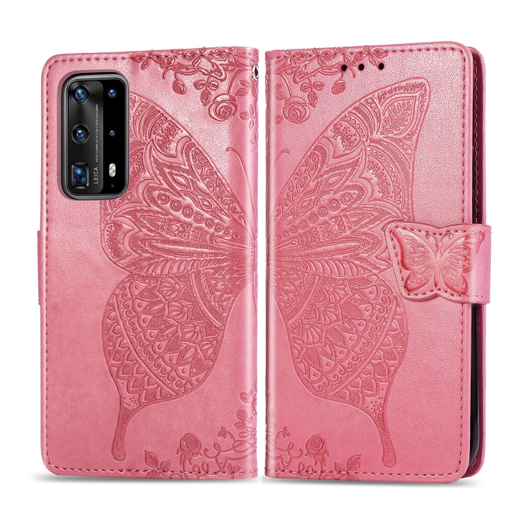 

For Huawei P40 Pro Butterfly Love Flower Embossed Horizontal Flip Leather Case with Bracket / Card Slot / Wallet / Lanyard(Pink)