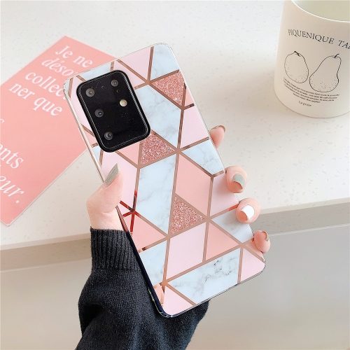 

For Galaxy A51 Plating Colorful Geometric Pattern Mosaic Marble TPU Mobile Phone Case(Pink PJ1)
