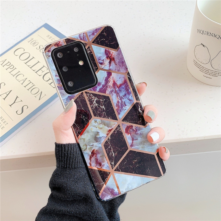 

For Galaxy A51 Plating Colorful Geometric Pattern Mosaic Marble TPU Mobile Phone Case(Black PJ6)