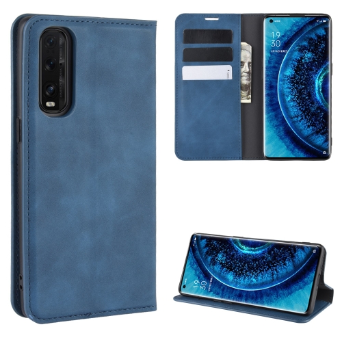 

For Oppo Find X2 Retro-skin Business Magnetic Suction Leather Case with Holder & Card Slots & Wallet(Dark Blue)