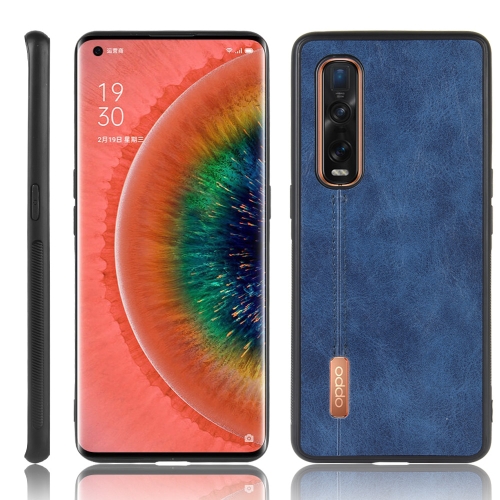 

For Oppo Find X2 Pro Shockproof Sewing Cow Pattern Skin PC + PU + TPU Case(Blue)