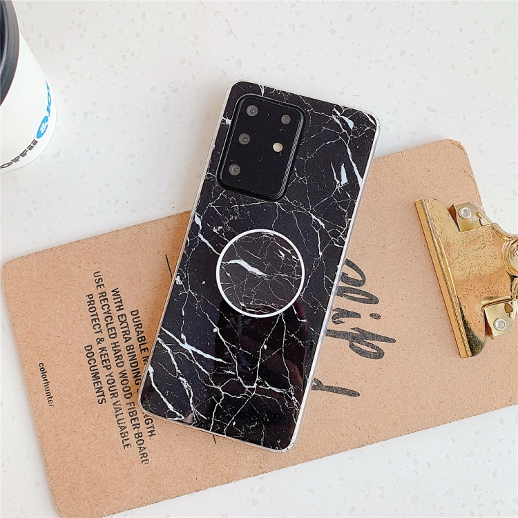 

For Galaxy S20 Ultra TPU Smooth Marble Pattern With Folding Bracket Mobile Phone Cose(Black A30)
