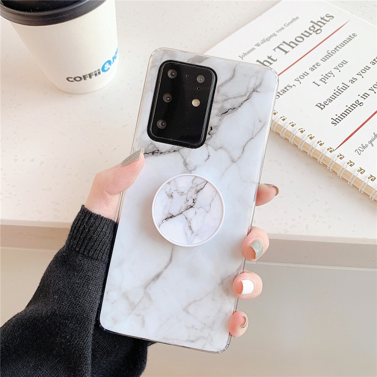 

For Galaxy A51 TPU Smooth Marble Pattern With Folding Bracket Mobile Phone Cose(White A6)