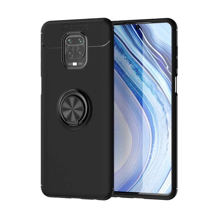 

For Xiaomi Redmi Note 9 Pro Max Metal Ring Holder 360 Degree Rotating TPU Case(Black+Black)