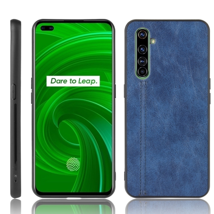 

For Oppo Realme X50 Pro Shockproof Sewing Cow Pattern Skin PC + PU + TPU Case(Blue)