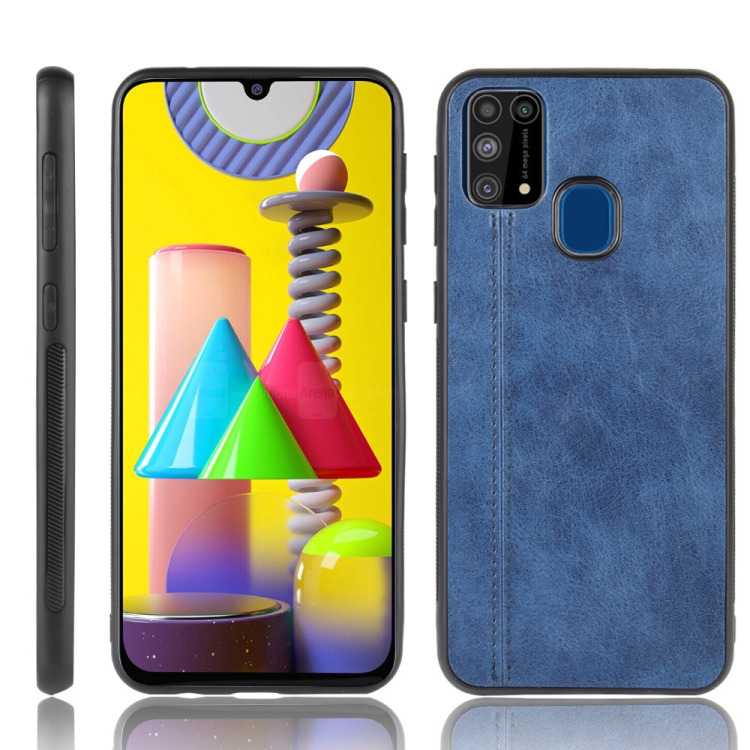 

For Galaxy M31 Shockproof Sewing Cow Pattern Skin PC + PU + TPU Case(Blue)
