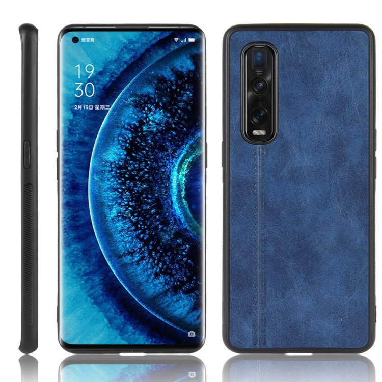 

For Oppo Find X2 Pro Regular Version Shockproof Sewing Cow Pattern Skin PC + PU + TPU Case(Blue)
