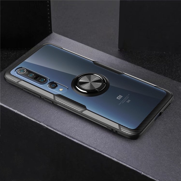 

For Xiaomi Mi 10 / 10 Pro Shockproof Transparent TPU + Acrylic Protective Case with Ring Holder(Black)