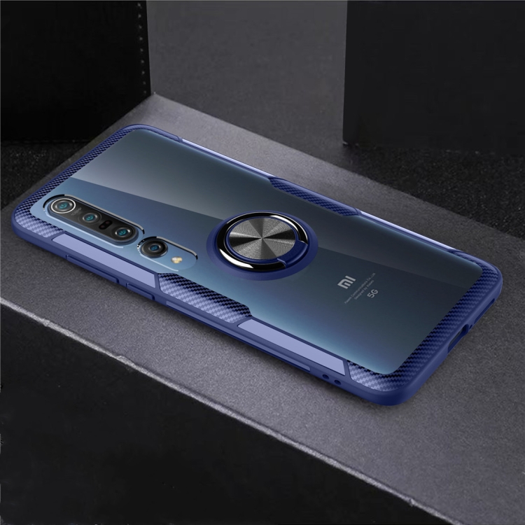 

For Xiaomi Mi 10 / 10 Pro Shockproof Transparent TPU + Acrylic Protective Case with Ring Holder(Blue)