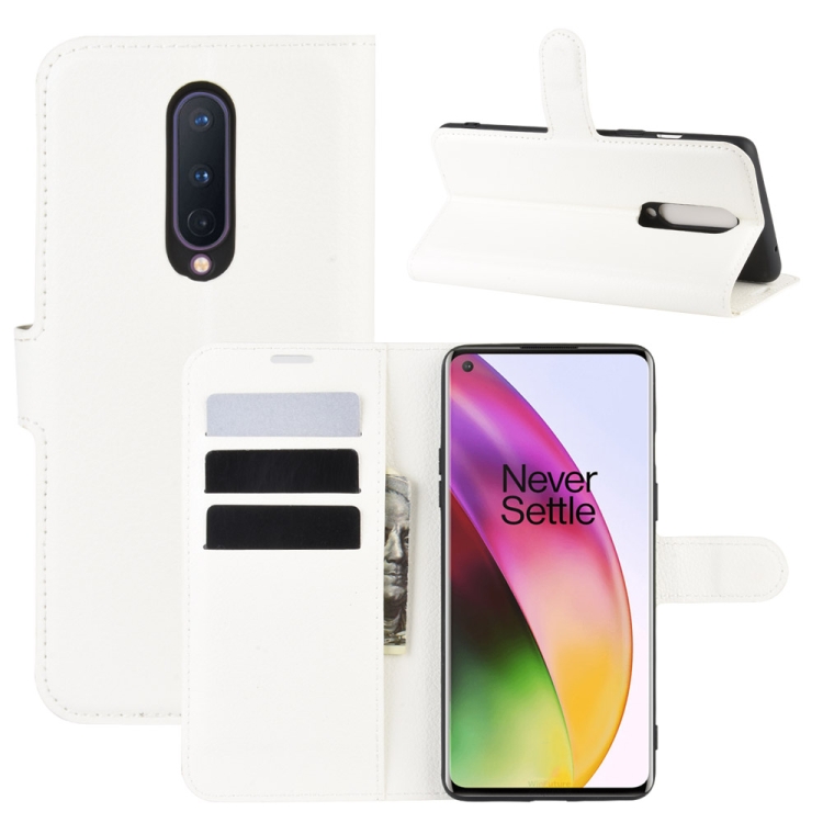 

For OnePlus 8 Litchi Texture Horizontal Flip Protective Case with Holder & Card Slots & Wallet(White)