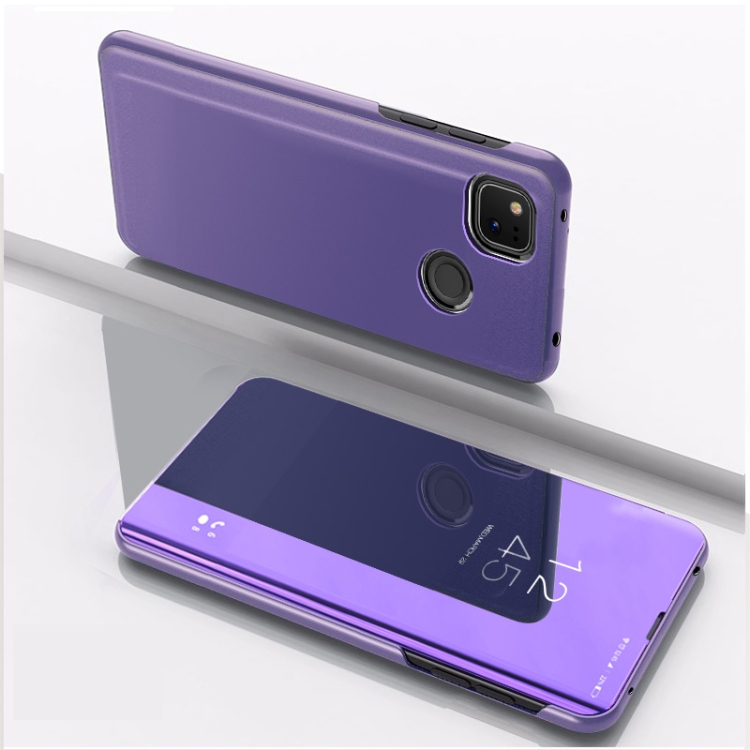 

For Google Pixel 4a Plated Mirror Horizontal Flip Leather Case with Holder(Purple Blue)