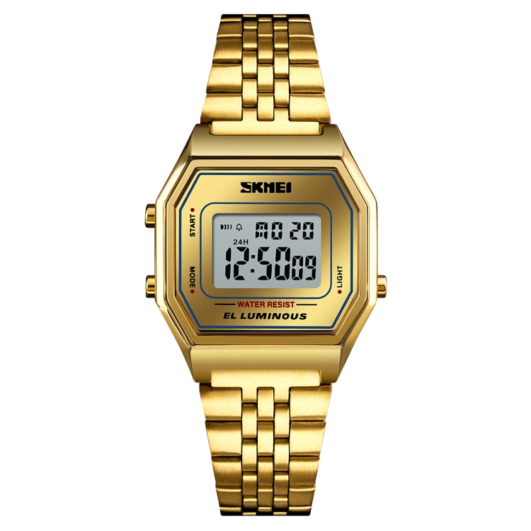 

SKMEI 1345B Fashionable Outdoor Sports Watch Multi Function Electronic Men Watch Steel Band Watch(Gold)