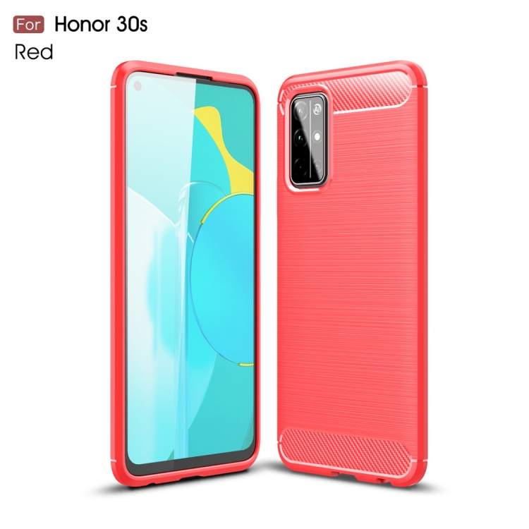 

For Huawei Honor 30S Brushed Texture Carbon Fiber TPU Case(Red)