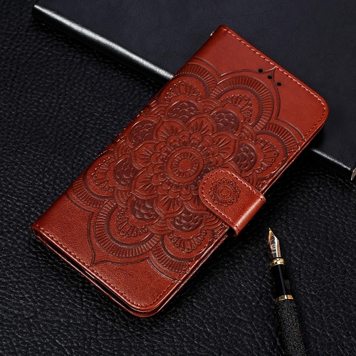 

For Galaxy A21 Mandala Embossing Pattern Horizontal Flip Leather Case with Holder & Card Slots & Wallet & Photo Frame & Lanyard(Brown)