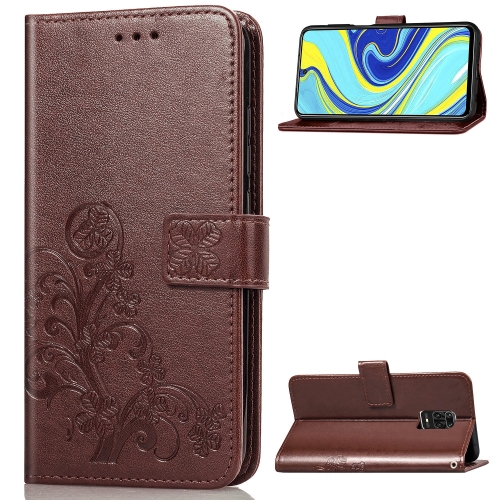 

For Xiaomi Redmi Note 9S / Note 9 Pro/ Note 9 Pro Max Four-leaf Clasp Embossed Buckle PU Leather Case with Lanyard & Card Slot & Wallet & Holder(Brown)